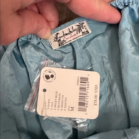 Free People Forever Young Baggy Powder Blue Romper Sz M Open Back Satin - Picture 4 of 6